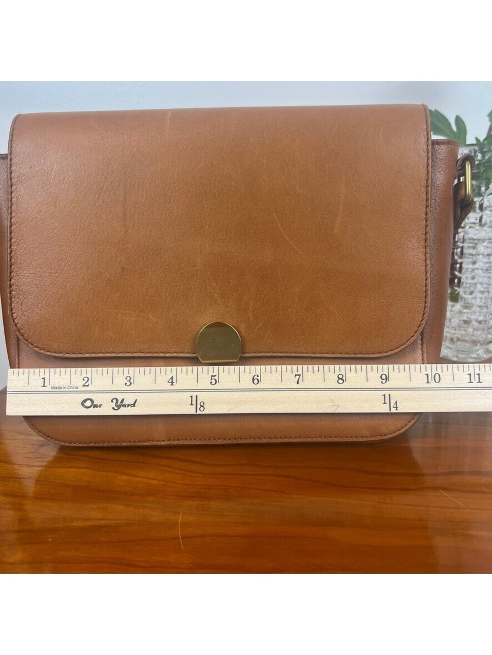 Madewell Vintage Brown Leather Crossbody Bag Brass Clasp Shoulder Purse - Picture 9 of 12